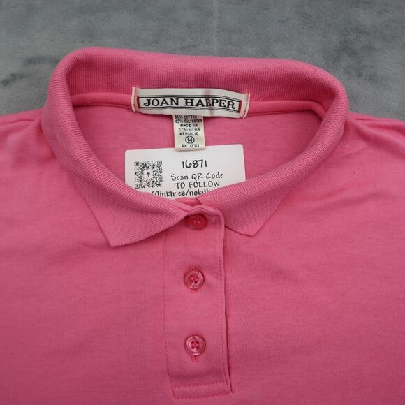 Joan Harper Shirt Womens M Pink Short Sleeve Collared Button Knit Polo - Picture 6 of 14